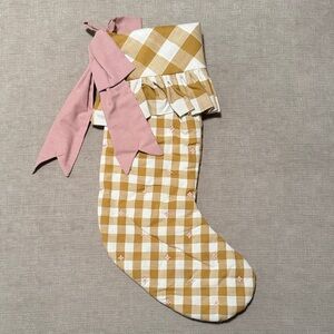 Anthropologie Gingham Bow Stocking Ochre